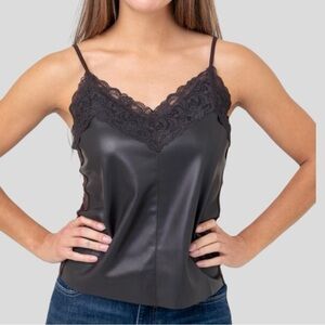NWT‎ Bishop+Young Babydoll Vegan Leather & Lace Trim Cami Tank Sz. XS Biker Luxe